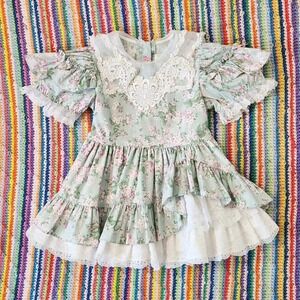 Vintage 1980s Golden Age California Floral Lace Party Baby Dress